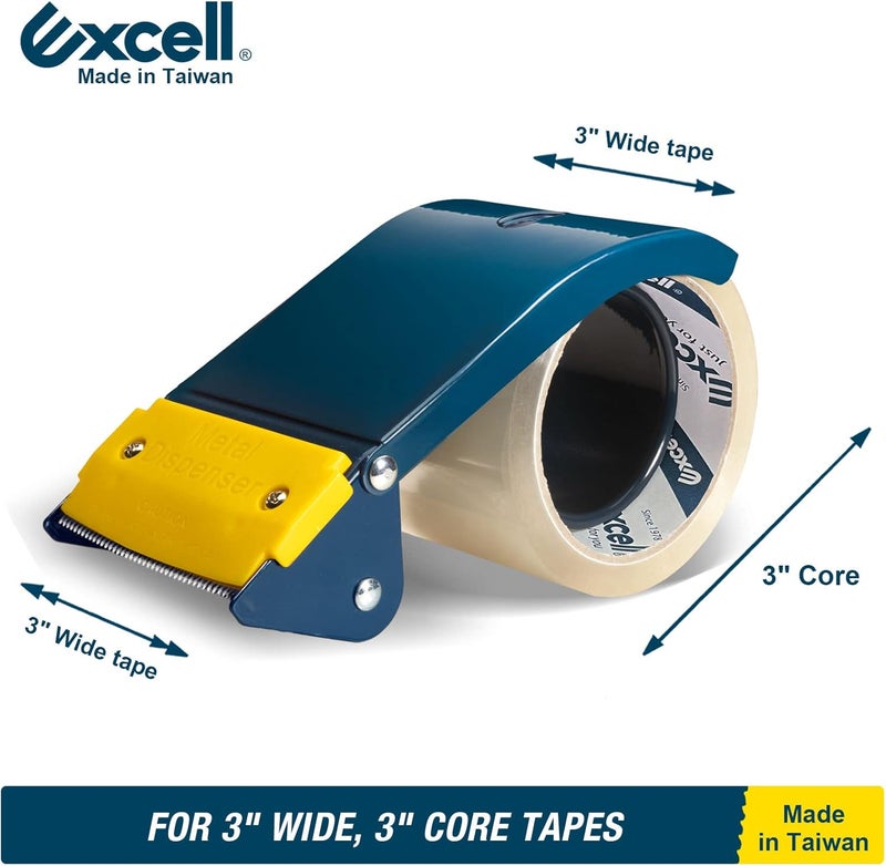 excell ET-366 3" Wide Handheld Tape Dispenser with Durable Metal Construction, for Packaging, Transportation, Moving and Box Sealing Carton - Image 4